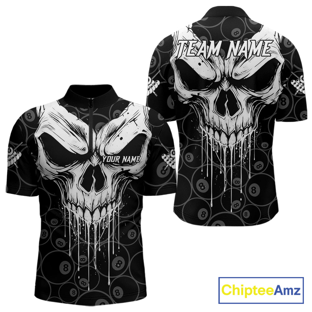Personalized Skull 8 Ball Billiard Shirt For Men Custom Pool Team Jersey Polo & 1/4 Zip |White TDM6362