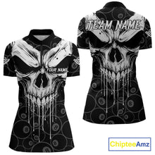 Load image into Gallery viewer, Personalized Skull 8 Ball Billiard Shirt For Women Custom Pool Team Jersey Polo &amp; 1/4 Zip |White TDM6362