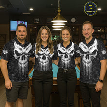 Load image into Gallery viewer, Personalized Skull 8 Ball Billiard Shirt For Women Custom Pool Team Jersey Polo &amp; 1/4 Zip |White TDM6362