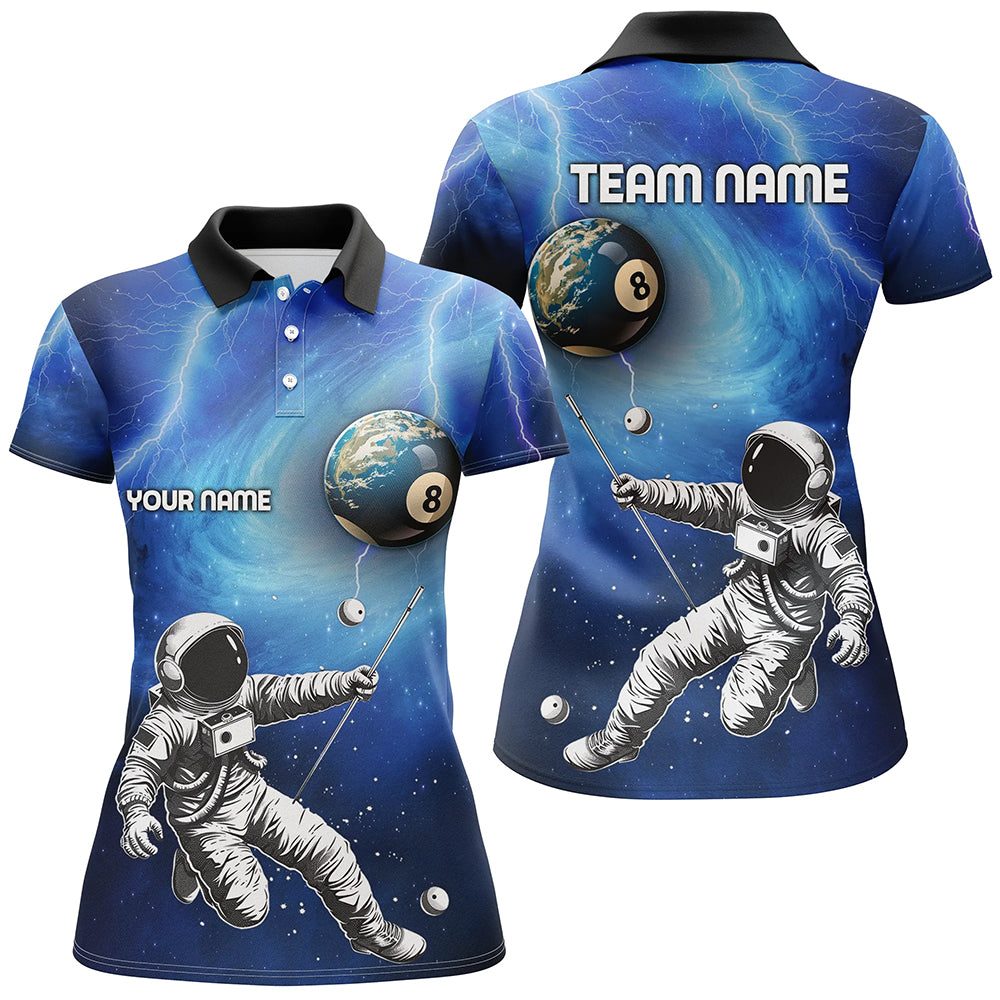 Personalized Galaxy Astronaut 8 Ball Pool Billiard Shirts For Women, Funny 3D Printed Billiard Shirts TDM1639