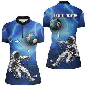 Personalized Galaxy Astronaut 8 Ball Pool Billiard Shirts For Women, Funny 3D Printed Billiard Shirts TDM1639