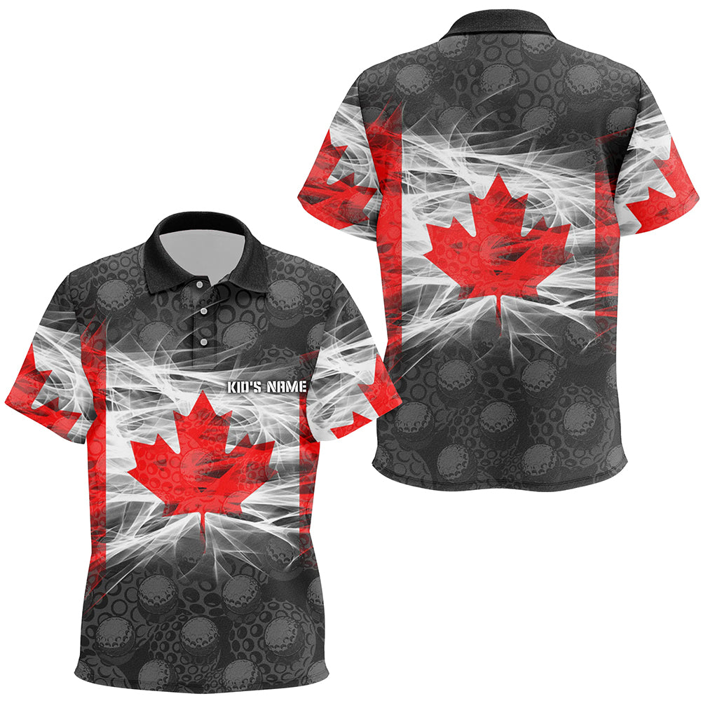 Black Kid Golf Polo Shirts Red Canada Leaf Custom Patriotic Canadian Flag Golf Shirts For Kid TDM1851