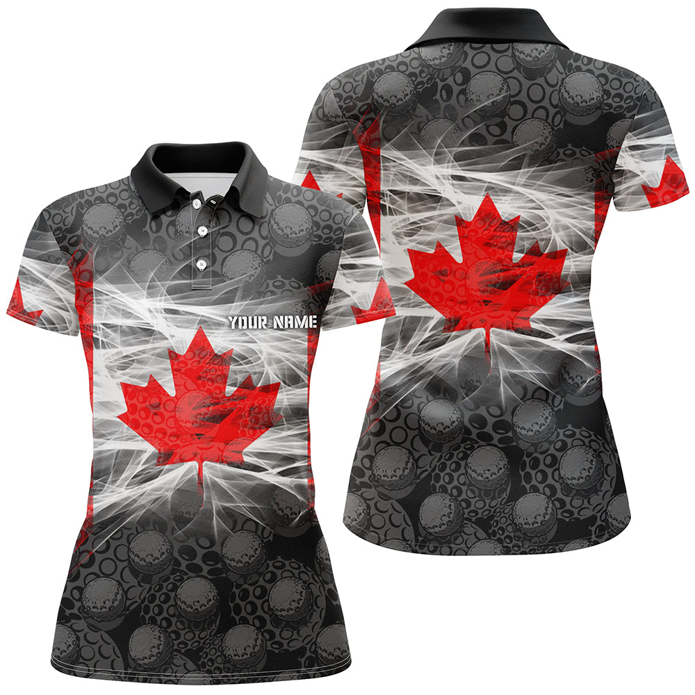 Black Womens Golf Polo Shirts Red Canada Leaf Custom Patriotic Canadia ChipteeAmz