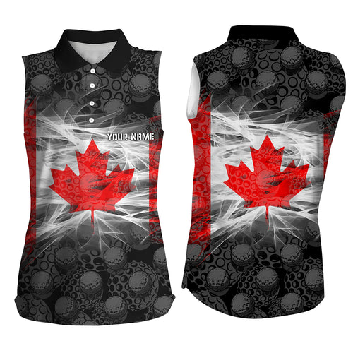 Black Womens Sleeveless Polo Shirts Red Canada Leaf Custom Patriotic Canadian Flag Golf Shirts TDM1851