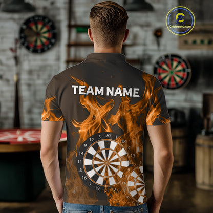 Orange Flaming Dartboard Darts Polo & Quarter Zip Custom Dart Shirts For Men Team Dart Jerseys TDM4229