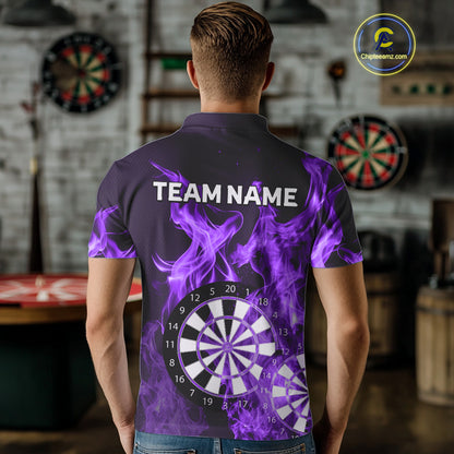 Purple Flaming Dartboard Darts Polo & Quarter Zip Custom Dart Shirts For Men Team Dart Jerseys TDM4230