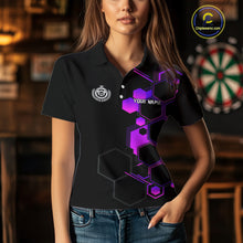 Load image into Gallery viewer, Red Hexagons Halftone &amp; Dartboard 3D Women's Darts Shirt - Custom Name For Players NYN0560