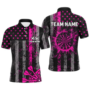 Custom Pink Grunge US Flag Patriotic Darts Shirt For Men, Retro Darts Board Darts Team Jerseys TDM2068