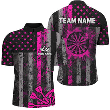 Load image into Gallery viewer, Custom Pink Grunge US Flag Patriotic Darts Shirt For Men, Retro Darts Board Darts Team Jerseys TDM2068