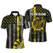 Load image into Gallery viewer, Custom Yellow Grunge US Flag Patriotic Darts Shirt For Men, Retro Darts Board Darts Team Jerseys TDM2069