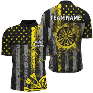 Custom Yellow Grunge US Flag Patriotic Darts Shirt For Men, Retro Darts Board Darts Team Jerseys TDM2069