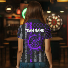 Load image into Gallery viewer, Custom Purple Grunge US Flag Patriotic Darts Shirt For Women, Retro Darts Board Darts Team Jerseys TDM2070