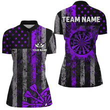 Load image into Gallery viewer, Custom Purple Grunge US Flag Patriotic Darts Shirt For Women, Retro Darts Board Darts Team Jerseys TDM2070