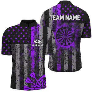 Custom Purple Grunge US Flag Patriotic Darts Shirt For Men, Retro Darts Board Darts Team Jerseys TDM2070