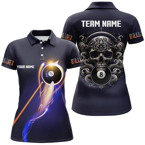 Personalized Glowing 8 Ball Pool Billiard Shirts For Women Custom Skull Billiard Jersey, Pool Uniform TDM2061