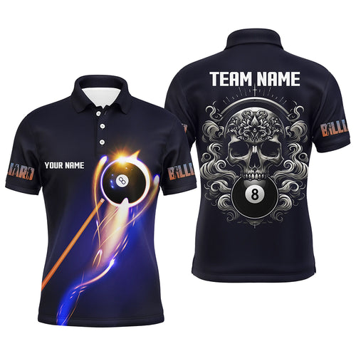 Personalized Glowing 8 Ball Pool Billiard Shirts For Men Custom Skull Billiard Jersey, Pool Uniform TDM2061