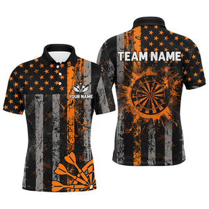 Custom Orange Grunge US Flag Patriotic Darts Shirt For Men, Retro Darts Board Darts Team Jerseys TDM2272