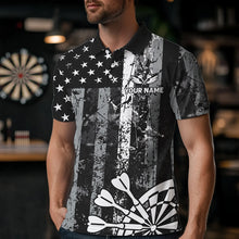 Load image into Gallery viewer, Custom Black Grunge US Flag Patriotic Darts Shirt For Men, Retro Darts Board Darts Team Jerseys TDM2273