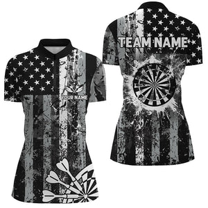 Custom Black Grunge US Flag Patriotic Darts Shirt For Women, Retro Darts Board Darts Team Jerseys TDM2273
