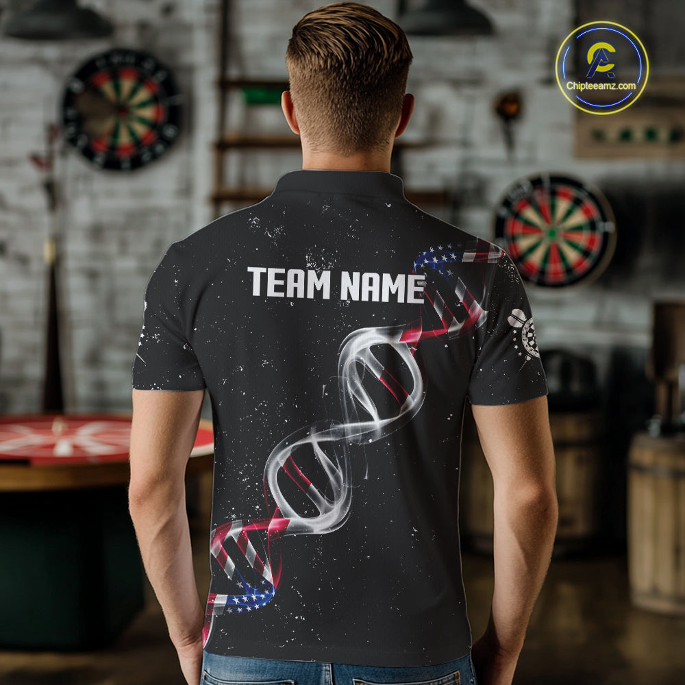 Custom American Flag Smoke DNA Darts Jersey Polo & 1/4 Zip For Men, Patriotic Darts Team Jersey TDM4626