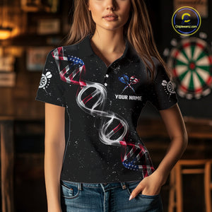 Custom American Flag Smoke DNA Darts Jersey Polo & 1/4 Zip For Women, Patriotic Darts Team Jersey TDM4626