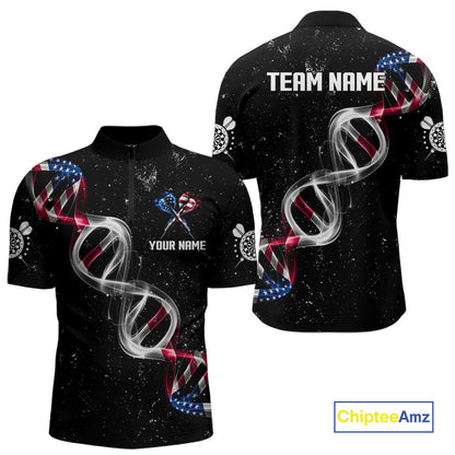 Custom American Flag Smoke DNA Darts Jersey Polo & 1/4 Zip For Men, Patriotic Darts Team Jersey TDM4626