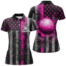 Load image into Gallery viewer, Pink Grunge American Flag Womens Golf Polo Shirts Custom Patriotic Golf Shirts, Golf Gifts For Ladies TDM2539