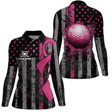 Load image into Gallery viewer, Pink Ribbon Breast Cancer Awareness Womens Golf Polo Shirts Custom Patriotic US Flag Golf Gifts TDM2540