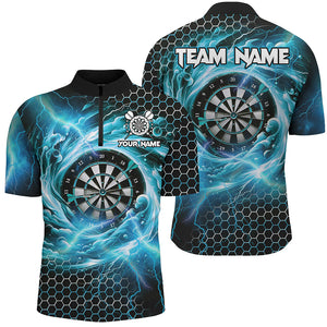 Funny 3D Dartboard Storm Thunder Custom Darts Shirts For Men Team League Darts Jerseys | Blue TDM2550