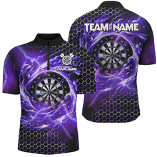 Load image into Gallery viewer, Funny 3D Dartboard Storm Thunder Custom Darts Shirts For Men Team League Darts Jerseys | Purple TDM2551