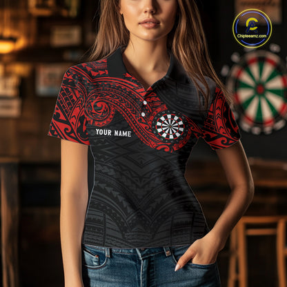 Personalized Black And Red Tribal Darts Shirt For Women Custom Darts Jersey Team Polo & 1/4 Zip TDM4824