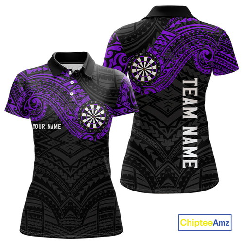 Personalized Black And Purple Tribal Darts Shirt For Women Custom Darts Jersey Team Polo & 1/4 Zip TDM4825