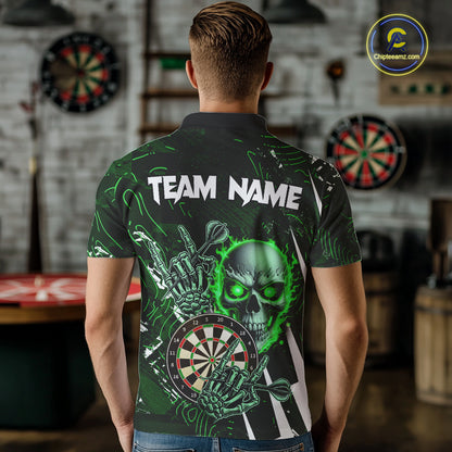 Green 3D Skull Darts Polo & 1/4 Zip For Men Custom Darts League Team Jersey, Best Darts Gifts TDM4829