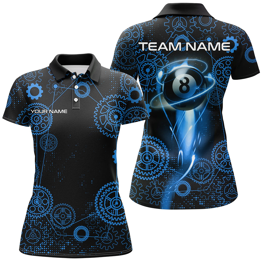 Personalized Blue Billiard Shirts For Women Custom Gearwheel Pattern Billiard Jerseys Team Uniform TDM3026