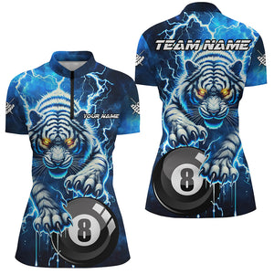 Personalized Thunder Lightning Tiger Billiard Shirt For Women Custom Blue Billiard League Pool Jersey TDM3027