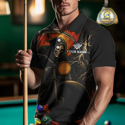 Personalized Grim Reaper Motorcycle Billiards Shirt For Men Custom Skull Billiard Team Jersey TDM5253