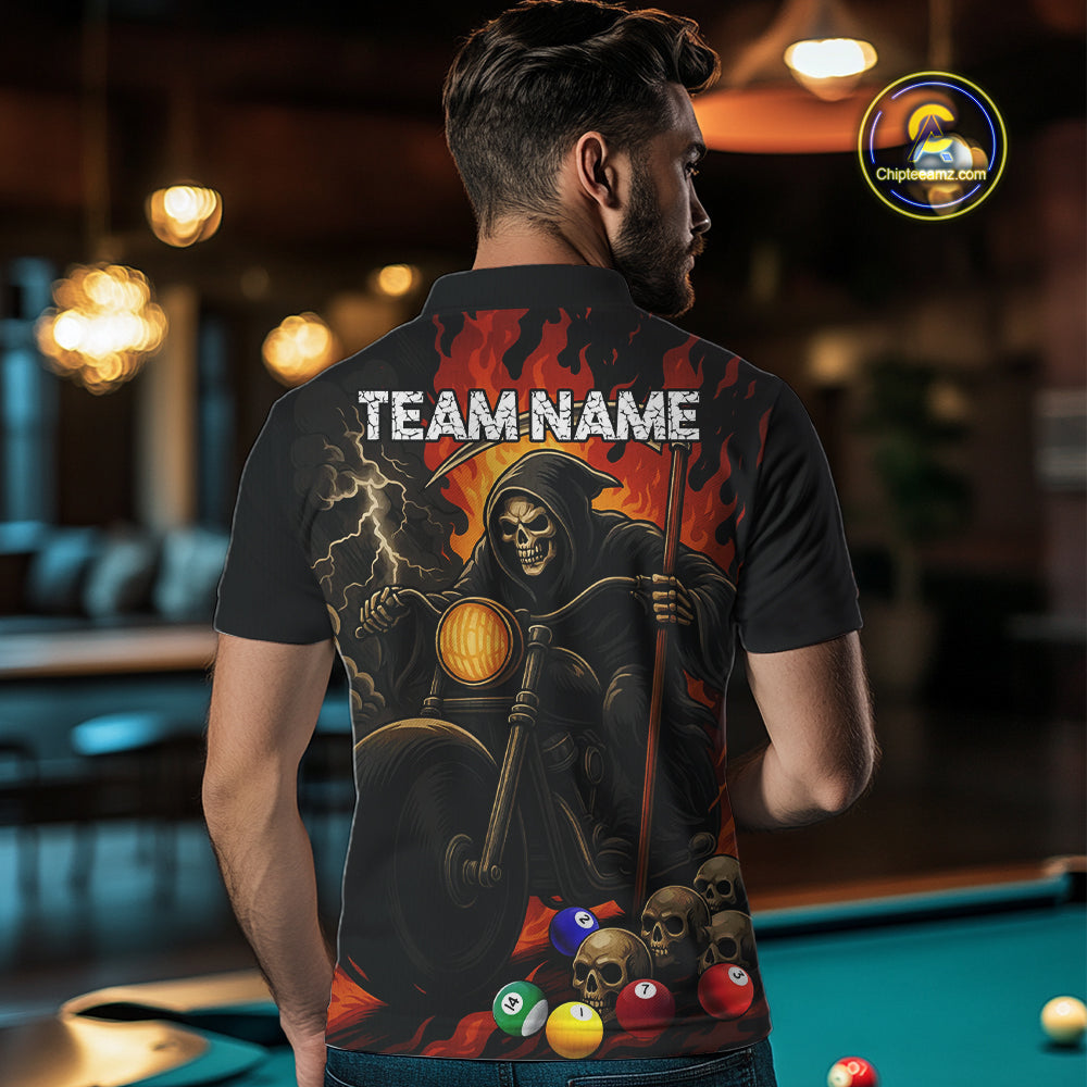 Personalized Grim Reaper Motorcycle Billiards Shirt For Men Custom Skull Billiard Team Jersey TDM5253