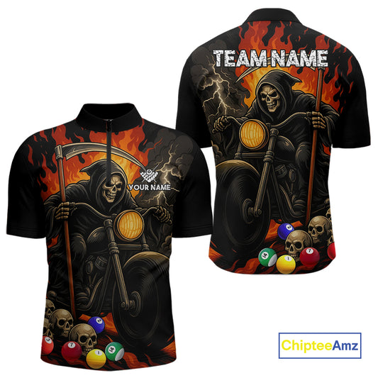 Personalized Grim Reaper Motorcycle Billiards Shirt For Men Custom Skull Billiard Team Jersey TDM5253
