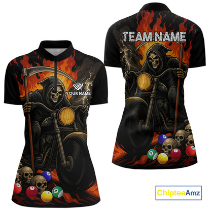 Personalized Grim Reaper Motorcycle Billiards Shirt For Women Custom Skull Billiard Team Jersey TDM5253