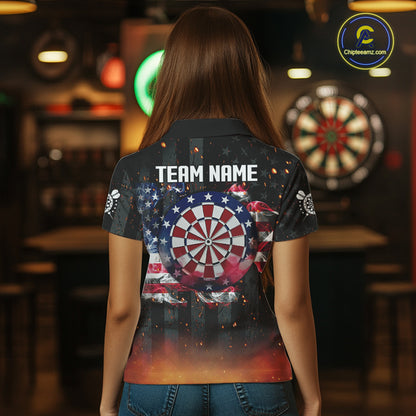 Custom US Flag Smoke Dart Shirt For Women, Patriotic Dart Jersey Pocket Option TDM5259