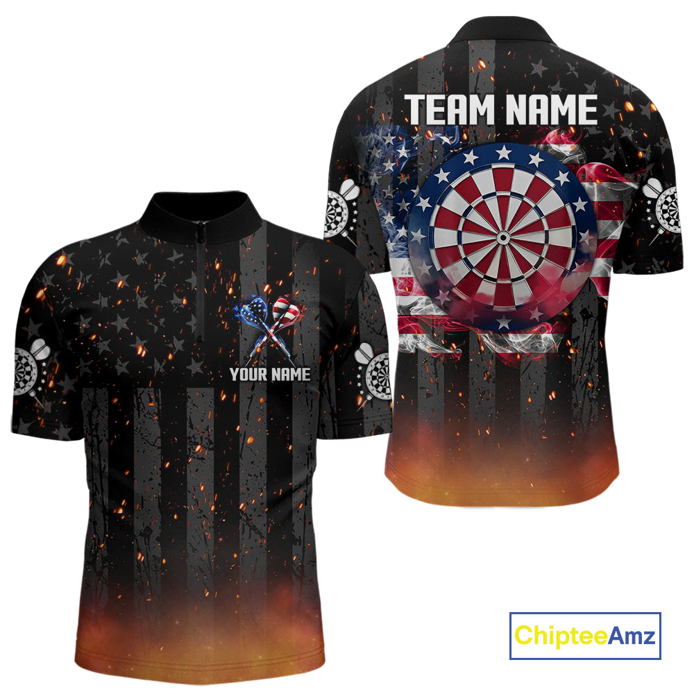 Custom US Flag Smoke Dart Shirt For Men, Patriotic Dart Jersey Pocket Option TDM5259