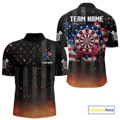 Custom US Flag Smoke Dart Shirt For Men, Patriotic Dart Jersey Pocket Option TDM5259
