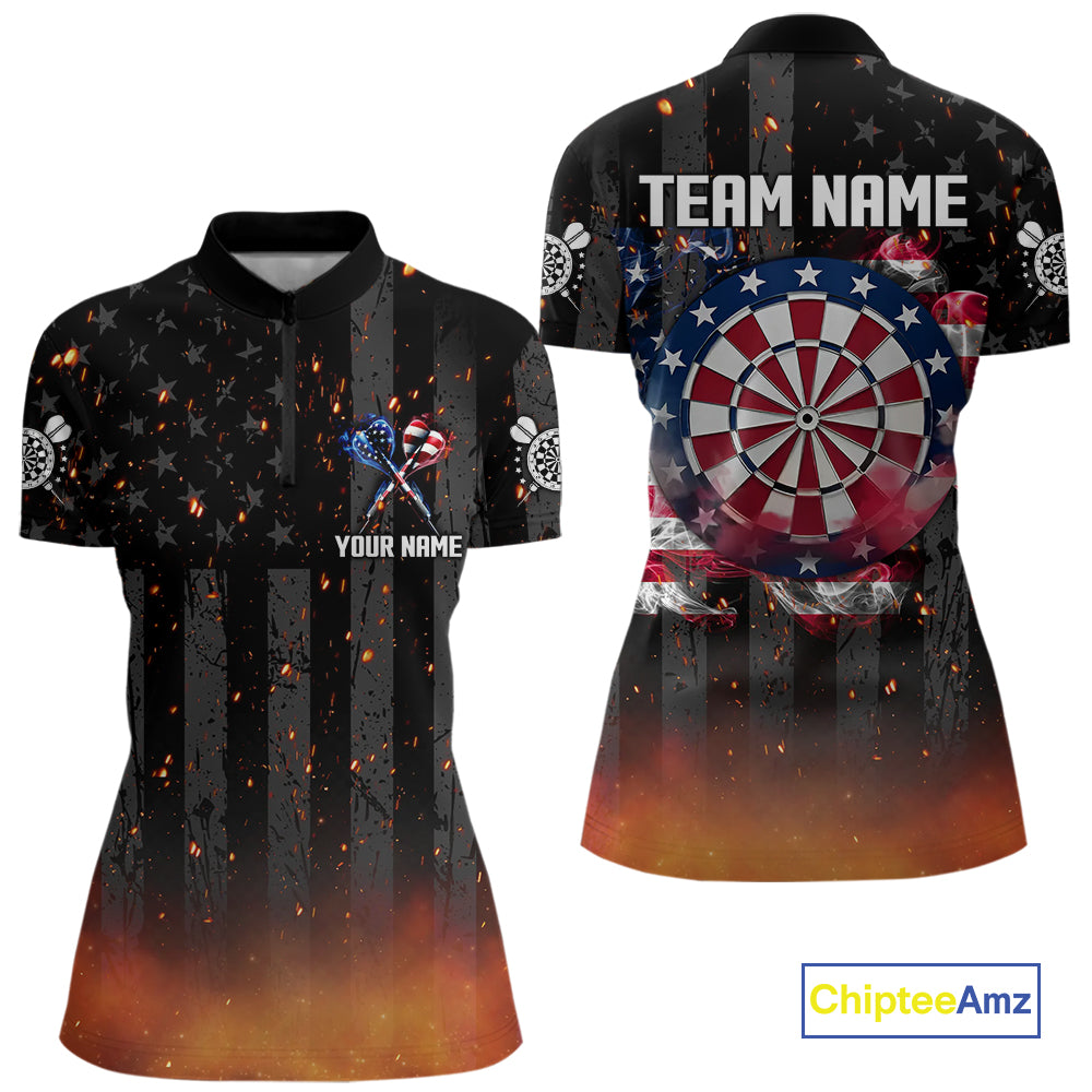 Custom US Flag Smoke Dart Shirt For Women, Patriotic Dart Jersey Pocket Option TDM5259