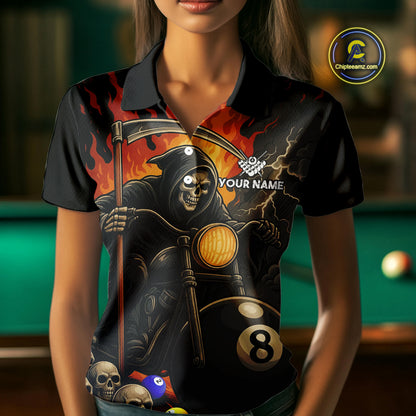 Personalized Grim Reaper Motorcycle Billiards Shirt For Women Custom Funny 8 Ball Pool Team Jersey TDM5263