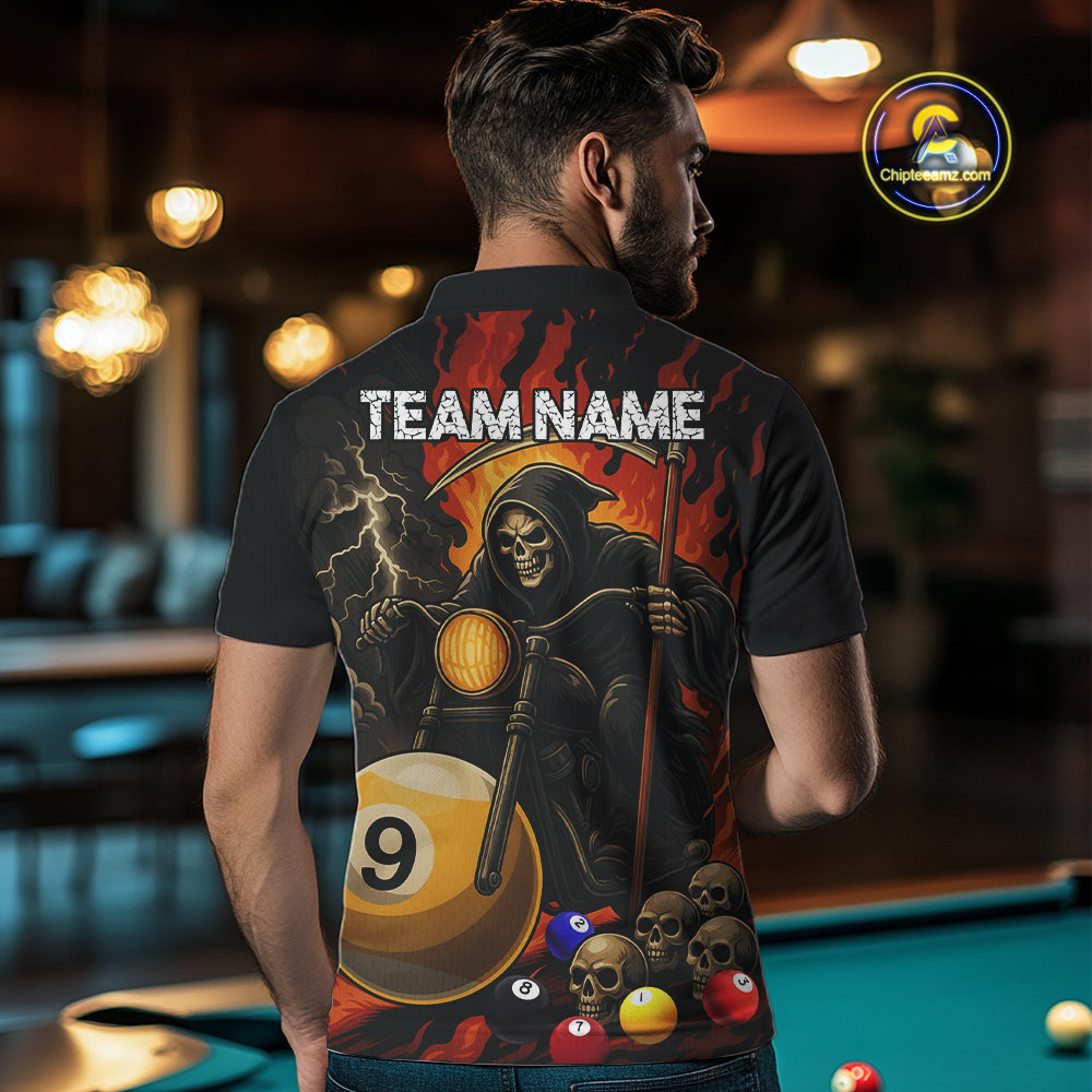 Personalized Grim Reaper Motorcycle Billiards Shirt For Men Custom Funny 9 Ball Pool Team Jersey TDM5264