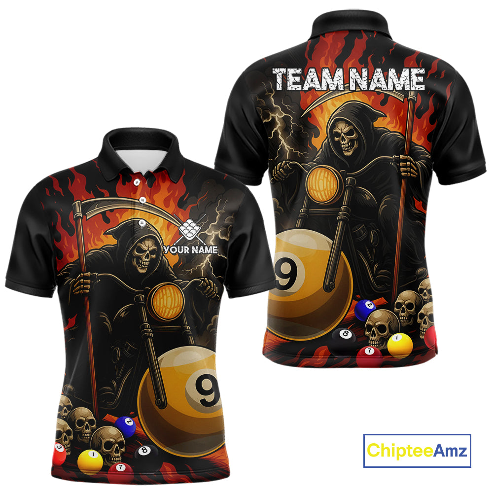 Personalized Grim Reaper Motorcycle Billiards Shirt For Men Custom Funny 9 Ball Pool Team Jersey TDM5264
