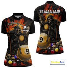 Load image into Gallery viewer, Personalized Grim Reaper Motorcycle Billiards Shirt For Women Custom Funny 9 Ball Pool Team Jersey TDM5264