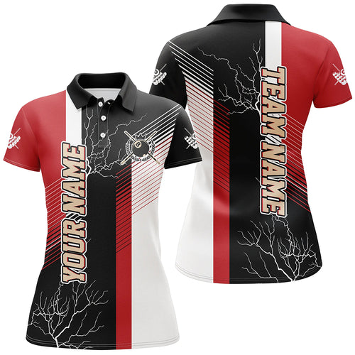 Personalized Black Red Billiard Polo & Quarter Zip For Women Custom 8 Ball Pool Billiard Team Jerseys TDM3268