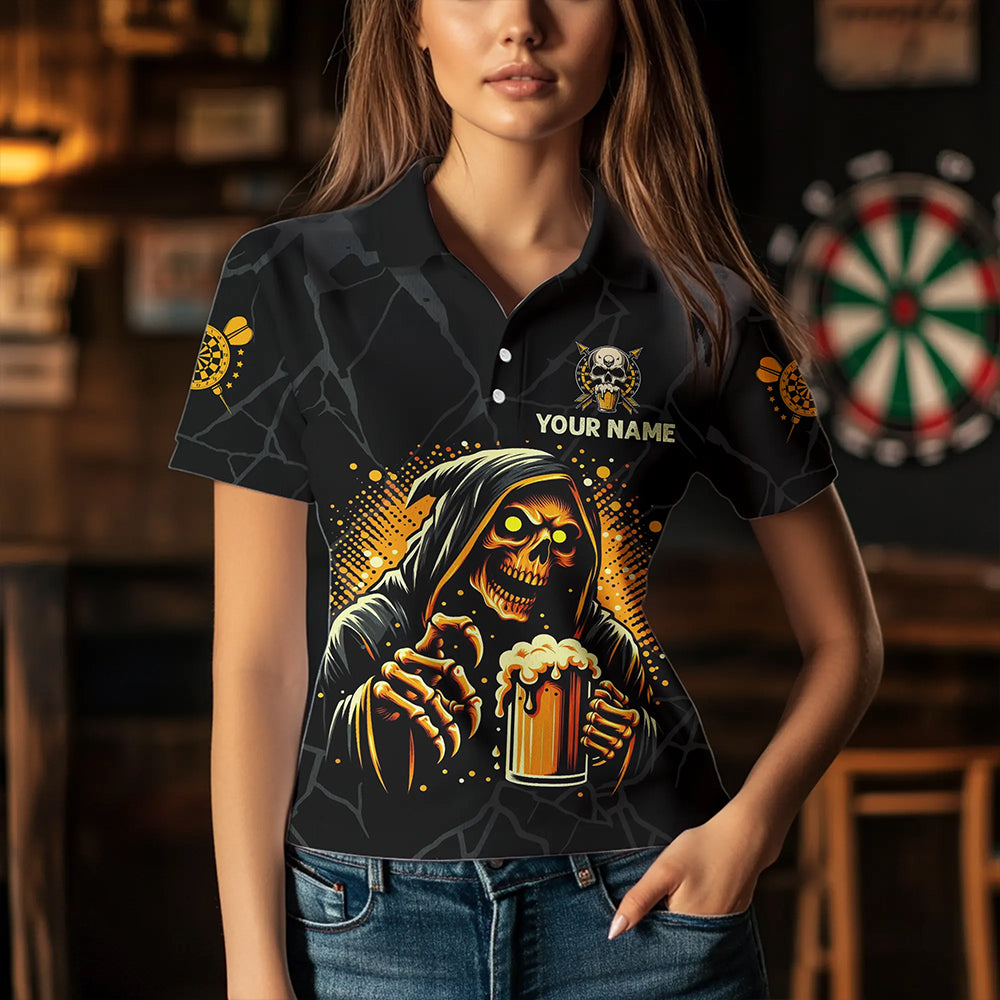 Darts And Beer That's Why I'm Here Custom Grim Reaper Women Darts Shirts, Drinking Dart Jerseys TDM3461