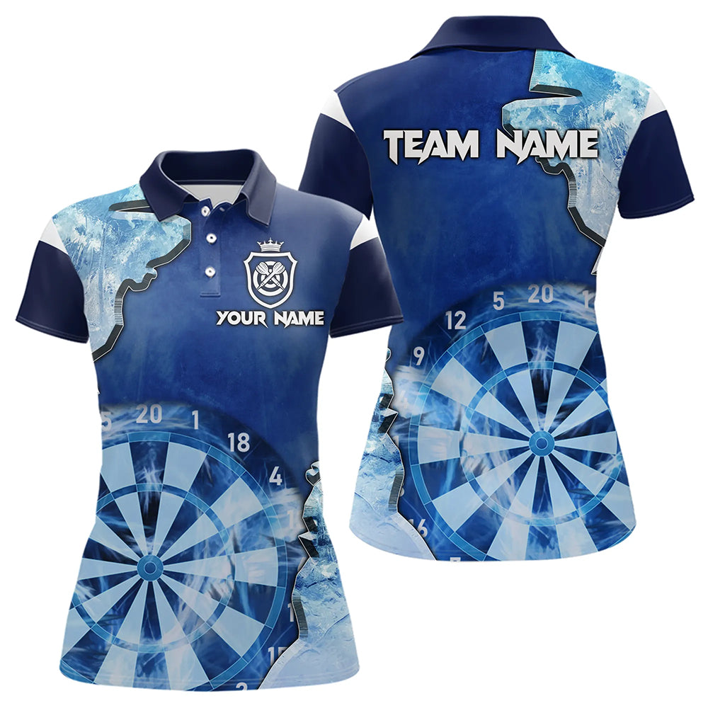 Blue Icy Light Darts Polo & Quarter Zip Custom Dart Shirts For Women, Cool Darts Team Jerseys TDM3462